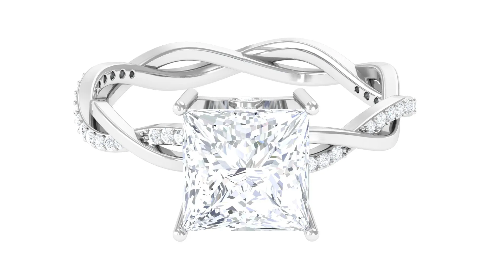 3 CT Princess Cut Solitaire Moissanite Braided Ring in Prong Setting and Hidden Style