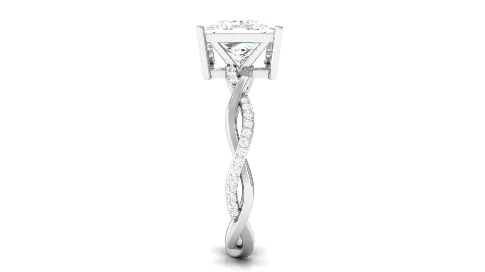 3 CT Princess Cut Solitaire Moissanite Braided Ring in Prong Setting and Hidden Style