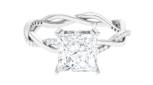 3 CT Princess Cut Solitaire Moissanite Braided Ring in Prong Setting and Hidden Style