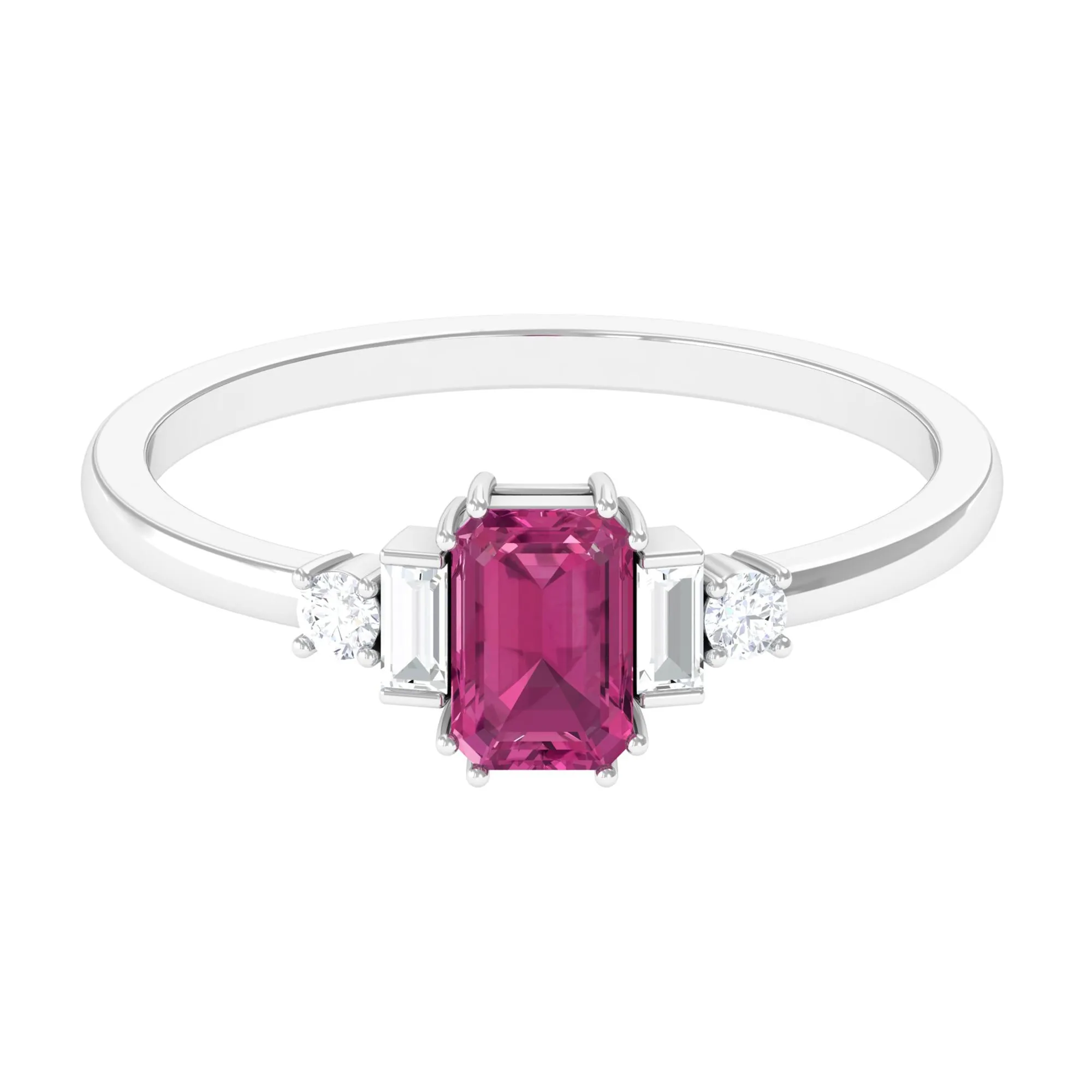 3/4 CT Minimal Pink Tourmaline Solitaire Ring with Diamond