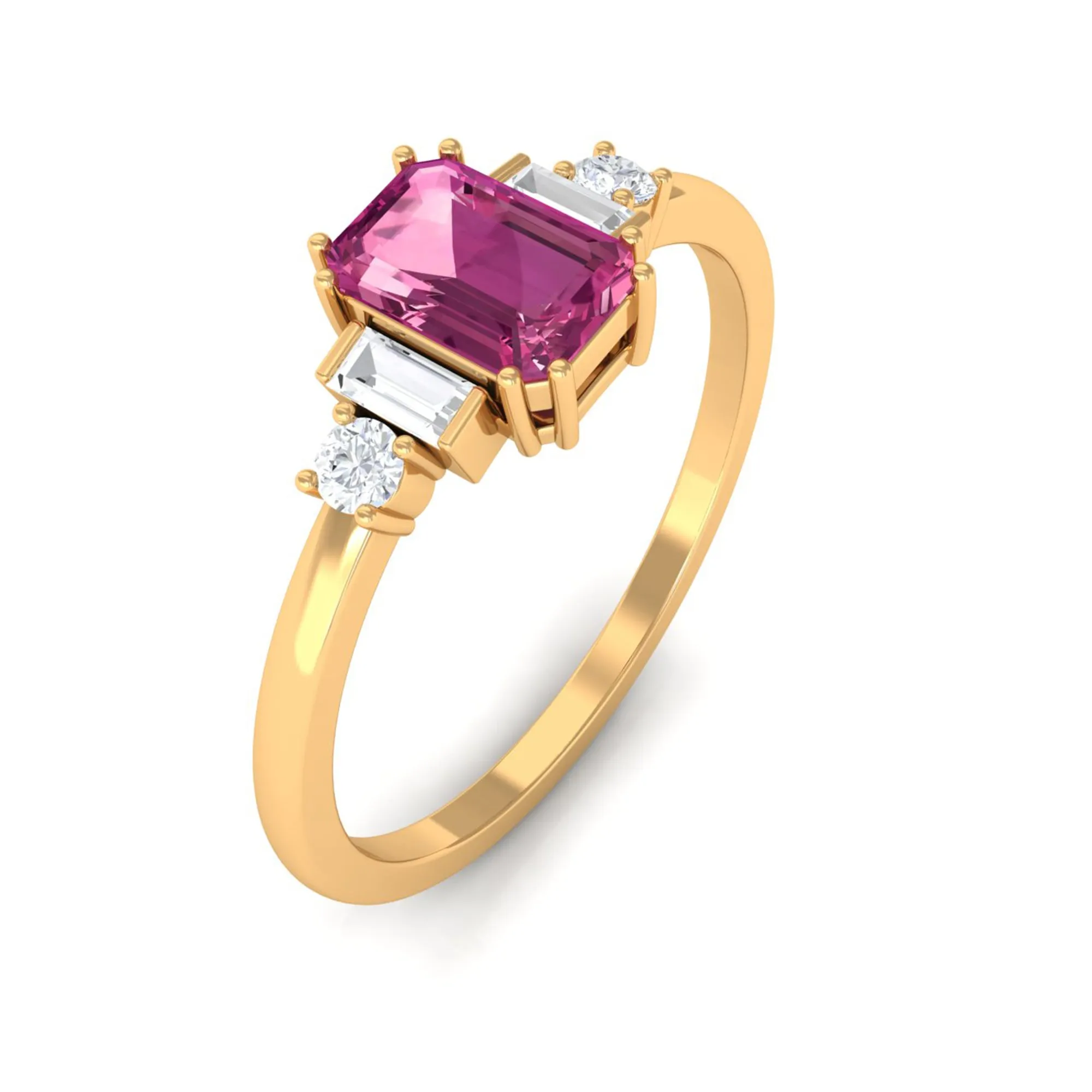 3/4 CT Minimal Pink Tourmaline Solitaire Ring with Diamond