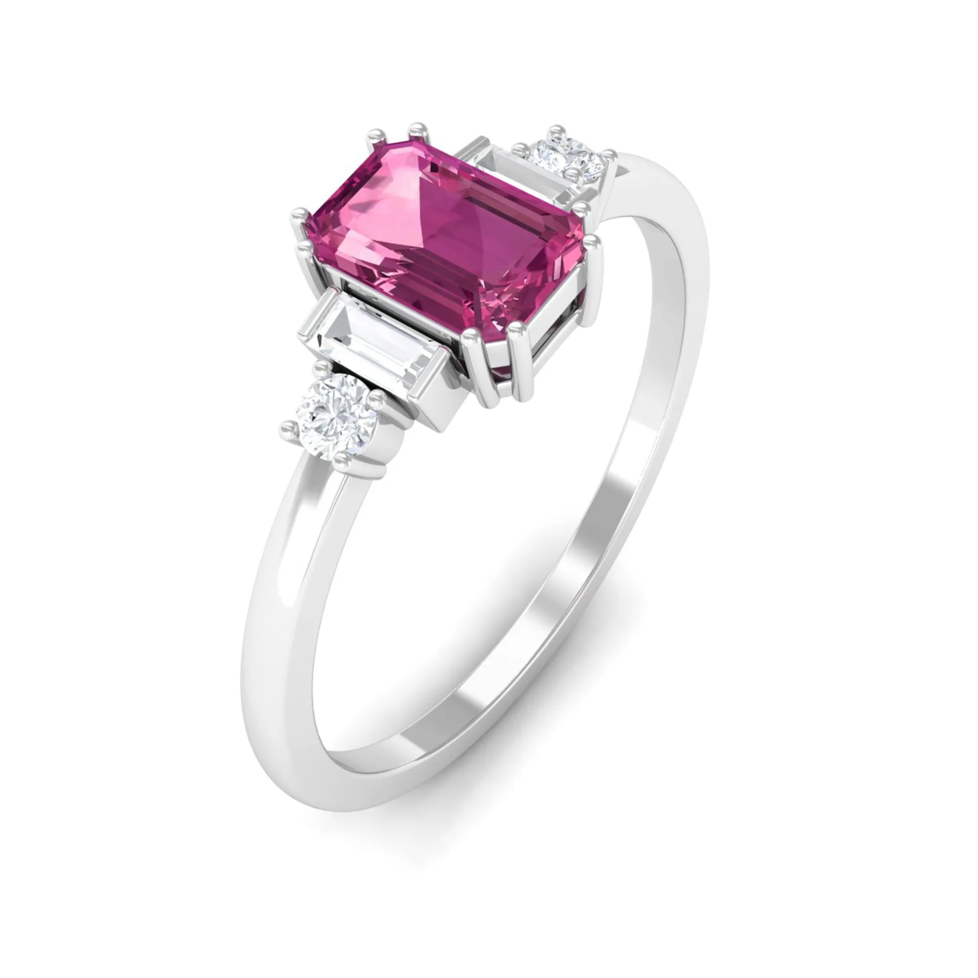 3/4 CT Minimal Pink Tourmaline Solitaire Ring with Diamond