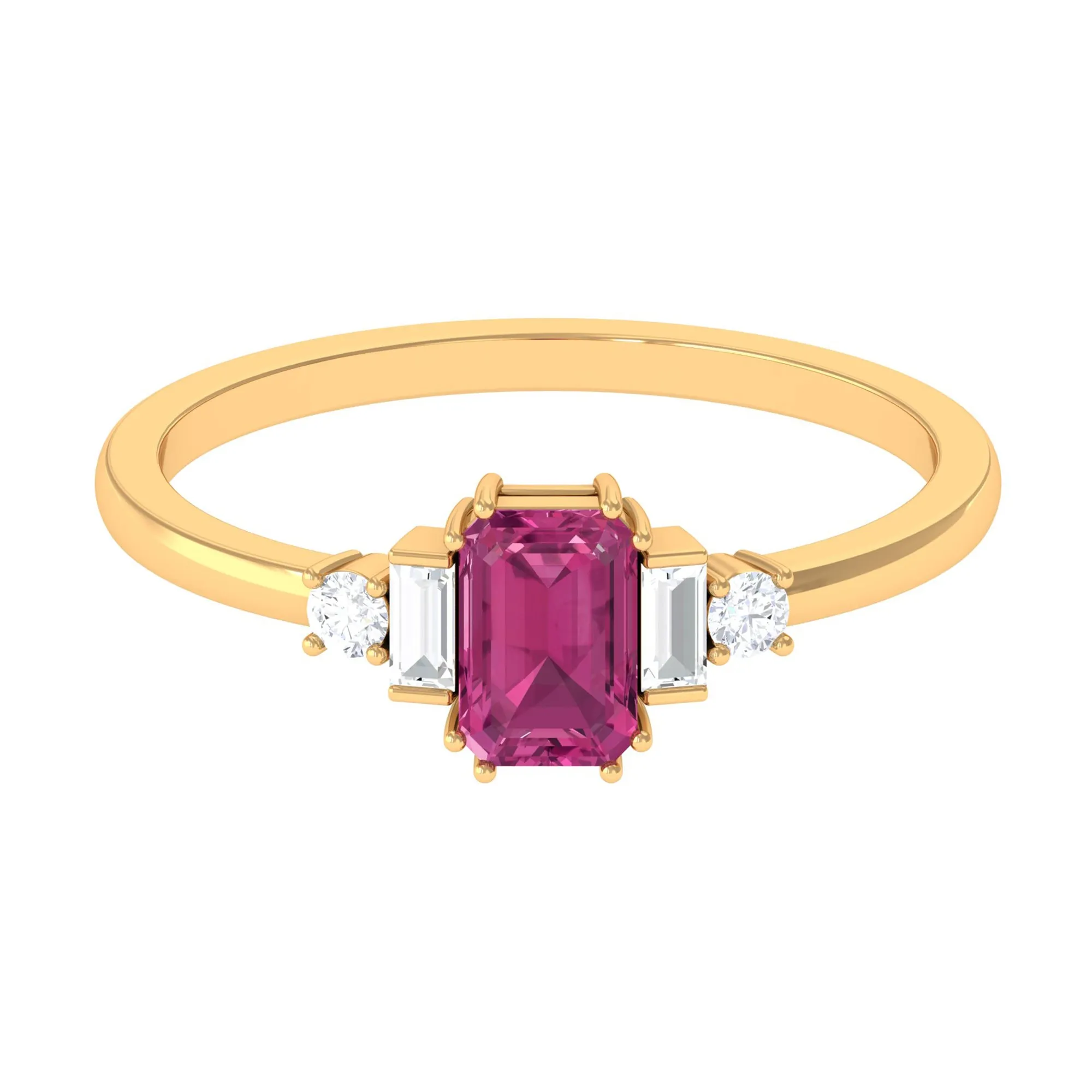 3/4 CT Minimal Pink Tourmaline Solitaire Ring with Diamond