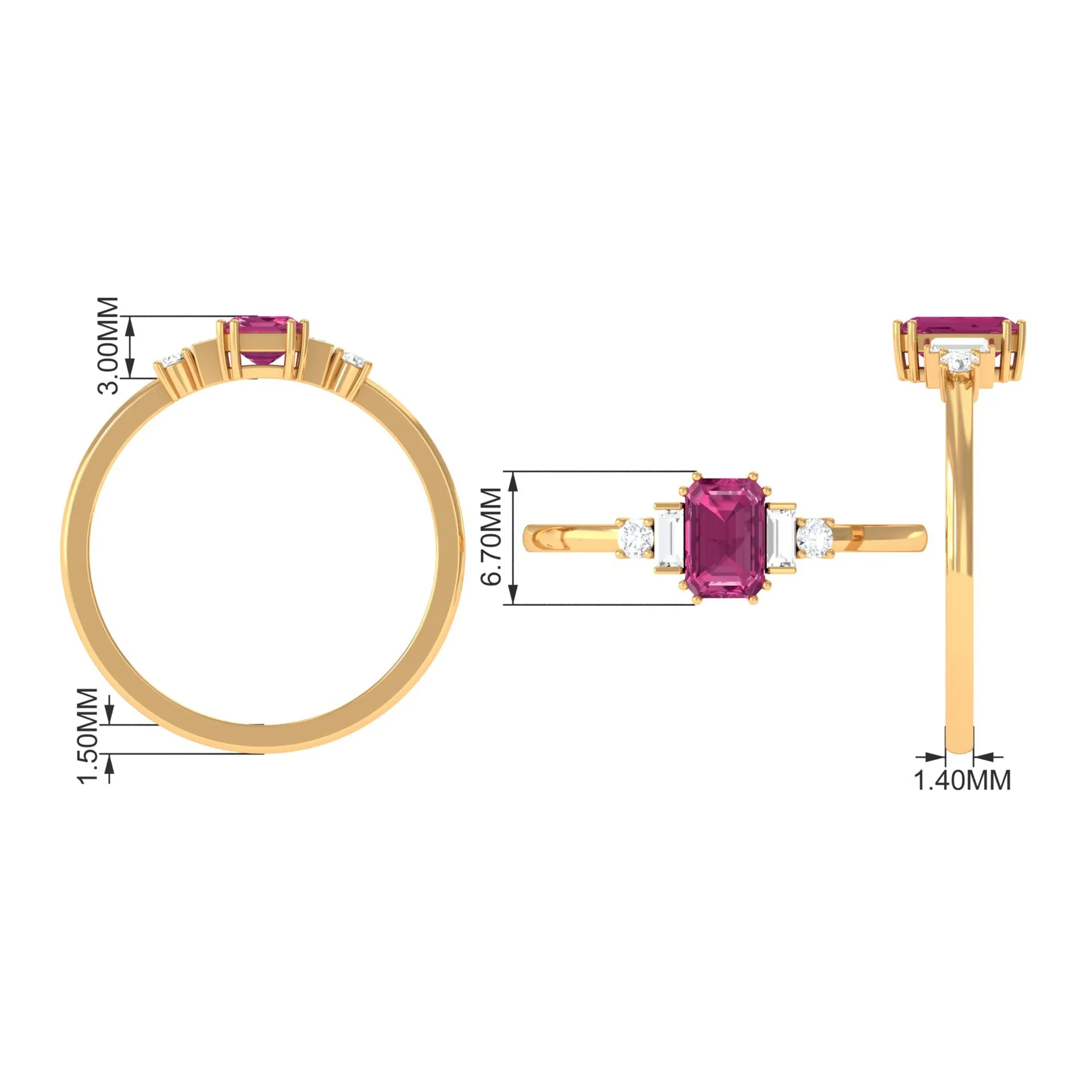 3/4 CT Minimal Pink Tourmaline Solitaire Ring with Diamond