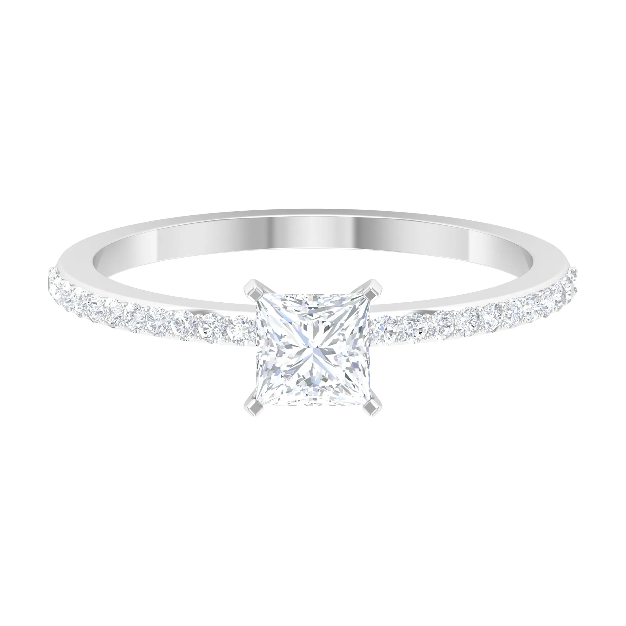 3/4 CT Princess Cut Cubic Zircon Solitaire Ring with Side Stones