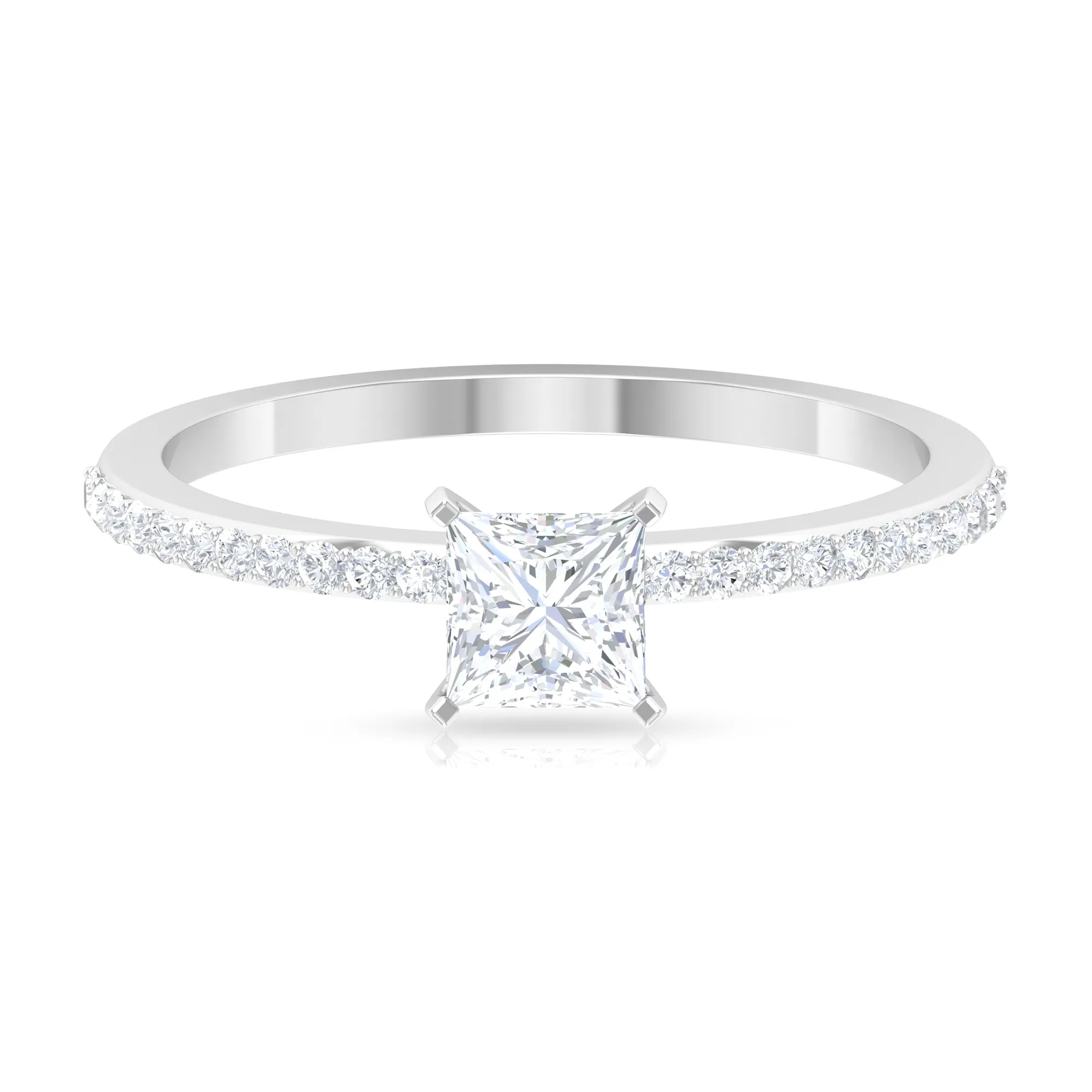 3/4 CT Princess Cut Cubic Zircon Solitaire Ring with Side Stones