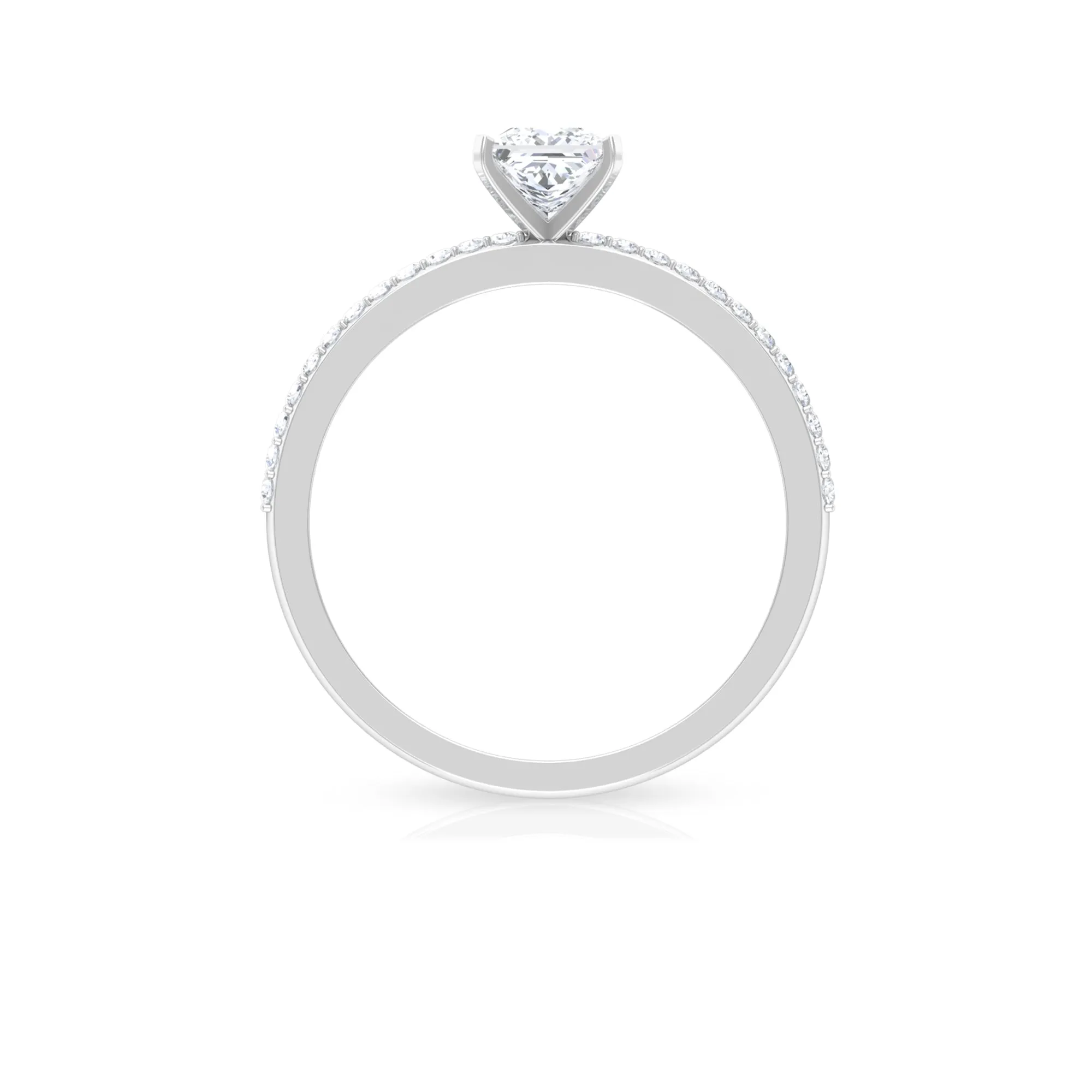 3/4 CT Princess Cut Cubic Zircon Solitaire Ring with Side Stones