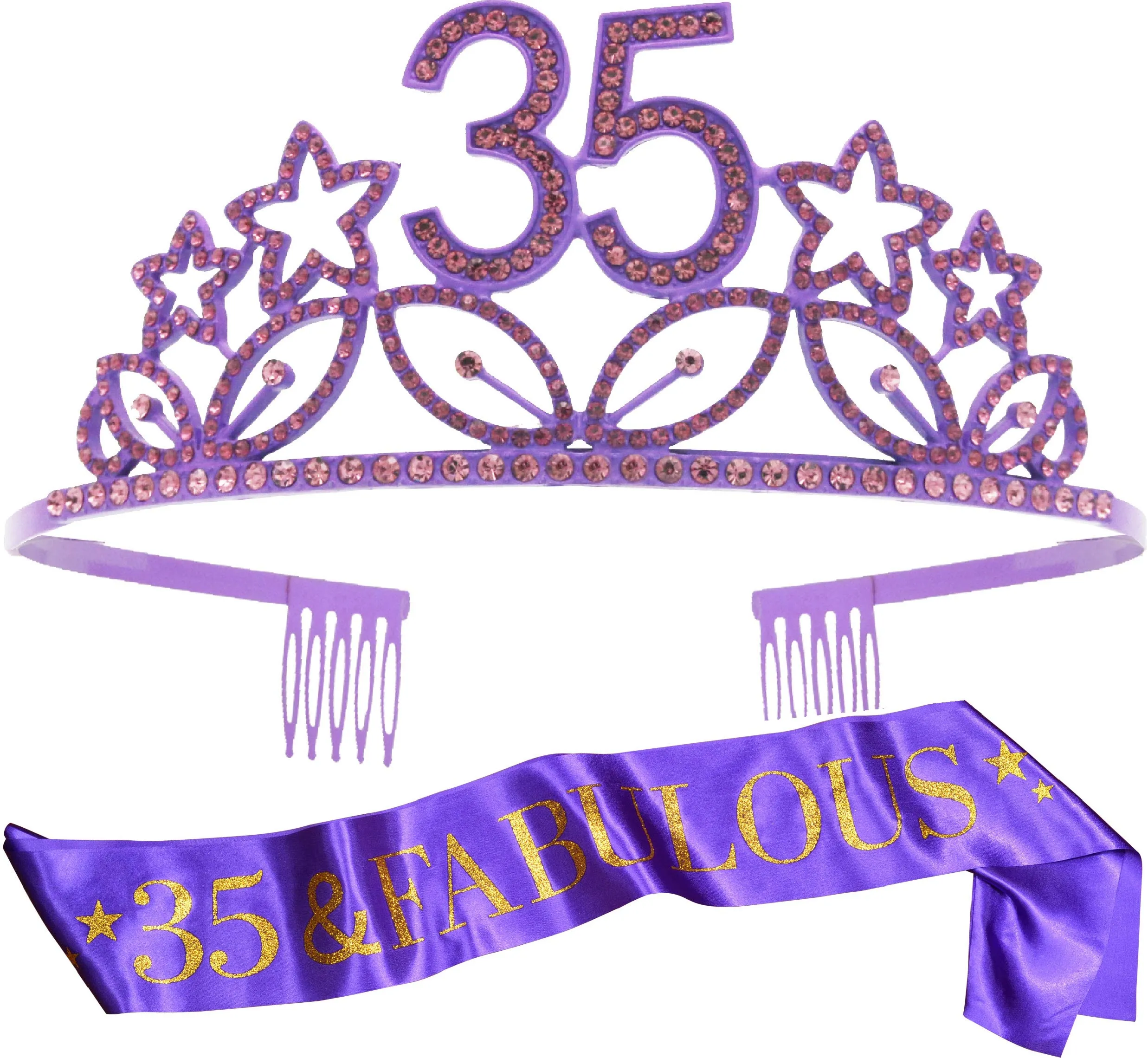 35th Birthday Gifts for Woman, 35th Birthday Tiara and Sash purple, HAPPY 35th Birthday