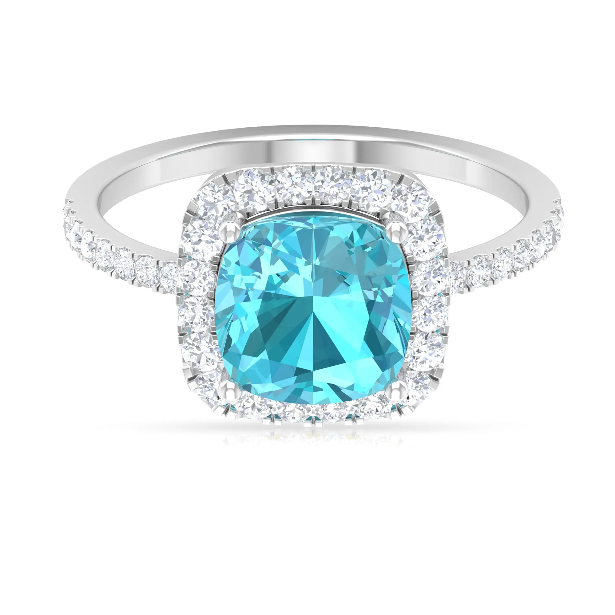 4 CT Cushion Shape Swiss Blue Topaz and Diamond Accent Engagement Ring