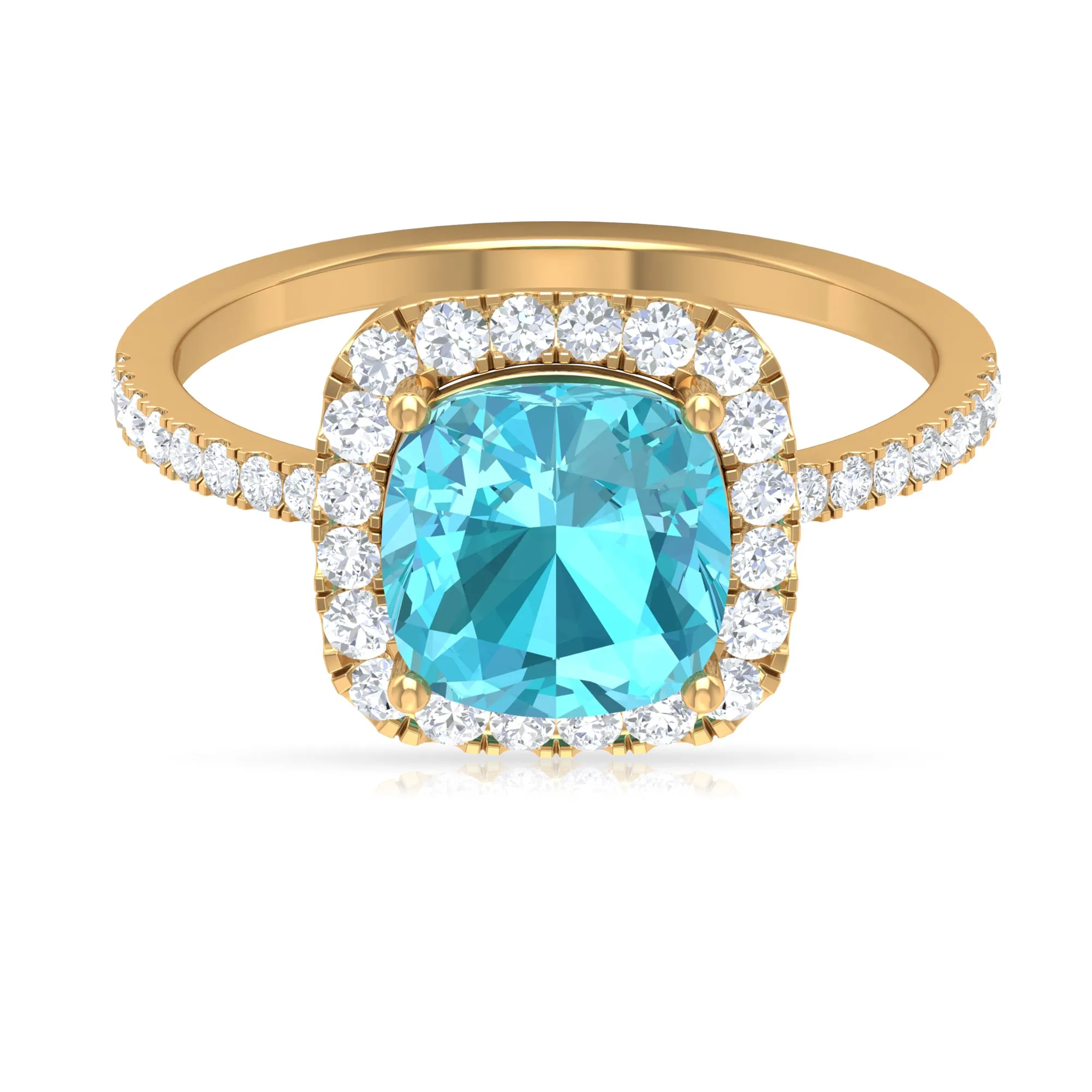 4 CT Cushion Shape Swiss Blue Topaz and Diamond Accent Engagement Ring