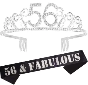 56th Birthday Gifts for Woman, 56th Birthday Tiara and Sash Silver, HAPPY 56th Birthday