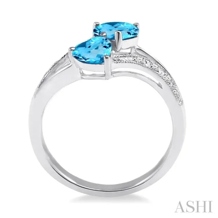 5&6 mm Heart Shape Blue Topaz and 1/50 Ctw Single Cut Diamond Ring in Sterling Silver