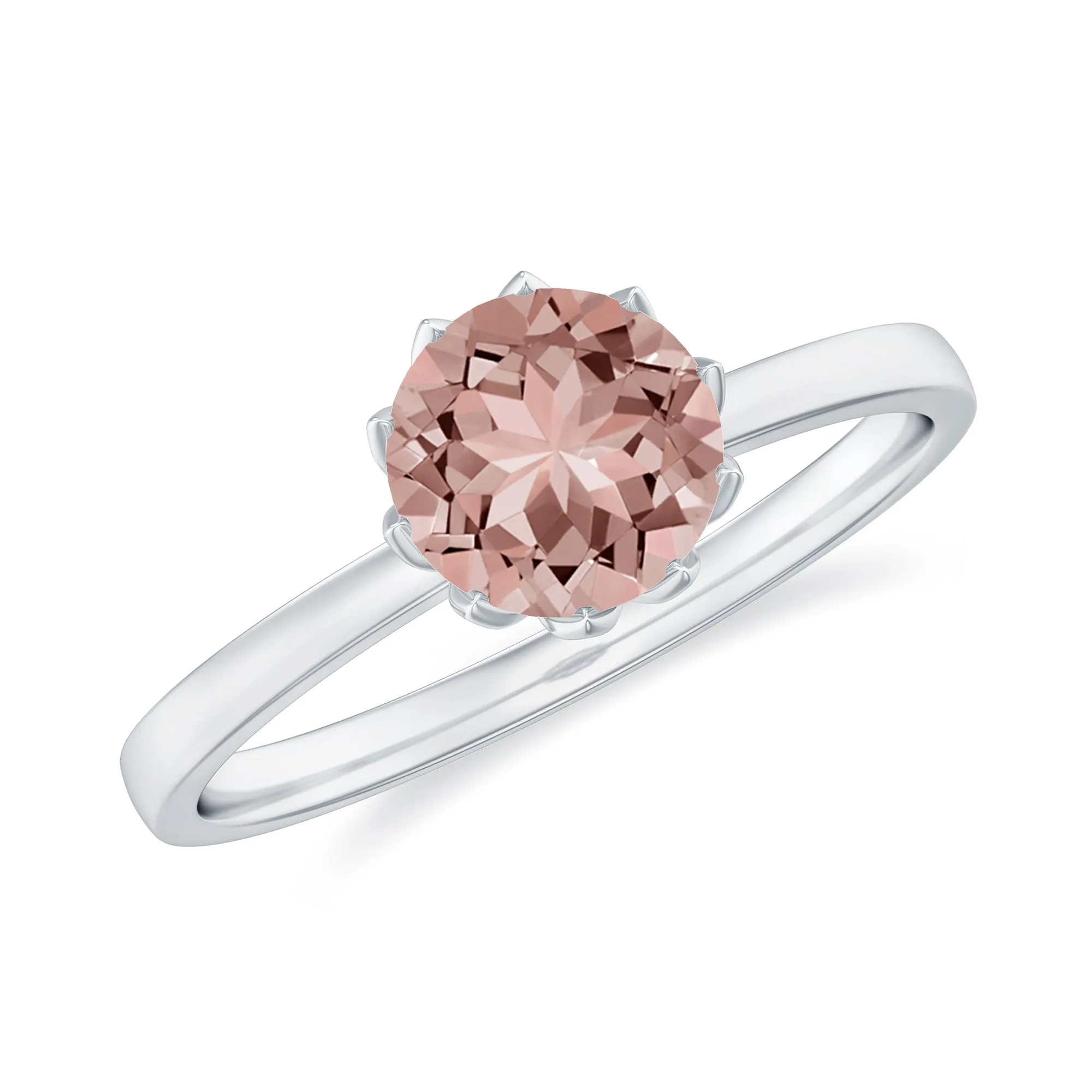 6 MM Round Morganite Solitaire Ring in Lotus Basket Setting