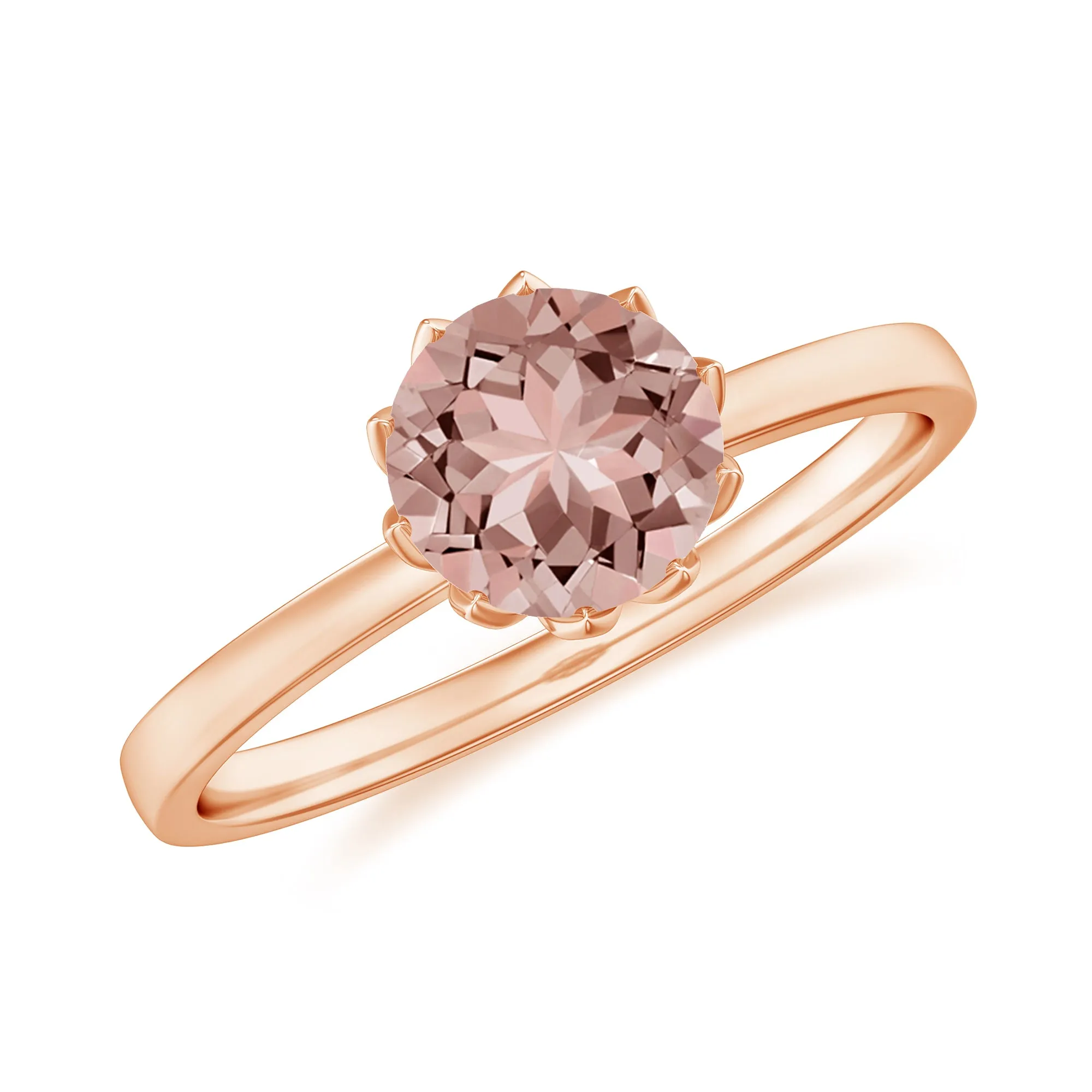 6 MM Round Morganite Solitaire Ring in Lotus Basket Setting