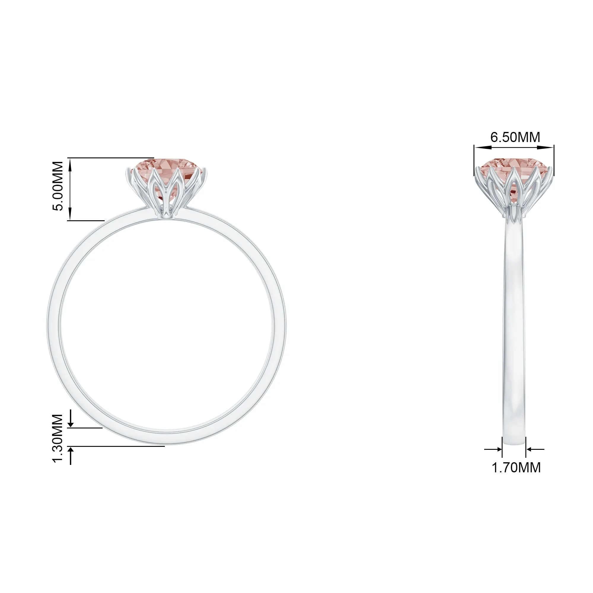 6 MM Round Morganite Solitaire Ring in Lotus Basket Setting