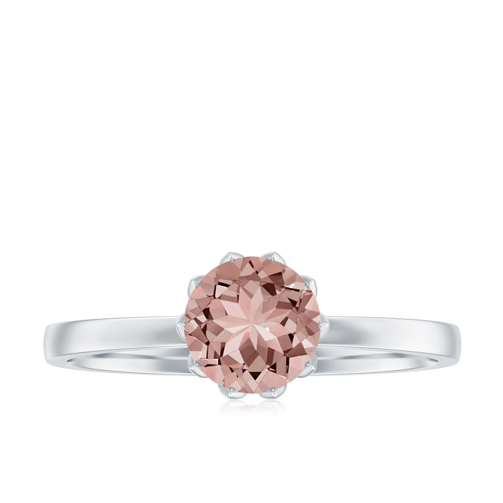 6 MM Round Morganite Solitaire Ring in Lotus Basket Setting