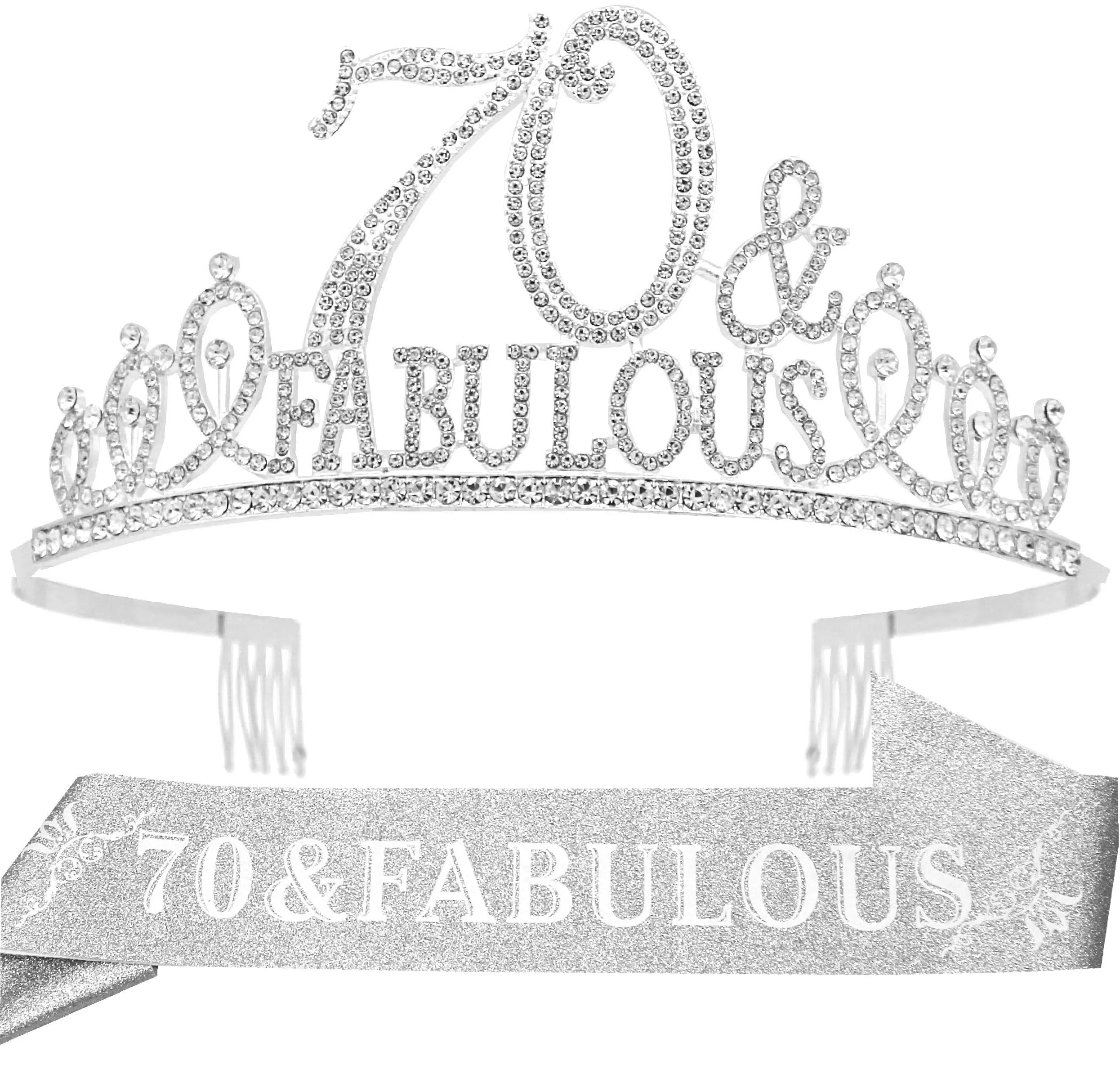 70th Birthday Gifts for women,70th Birthday Tiara and Sash Silver,70th Birthday