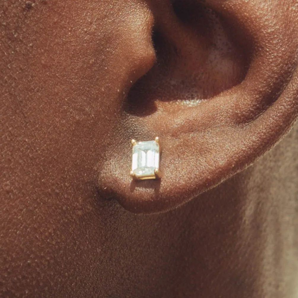 7mm Emerald Cut Stud Earrings - Gold