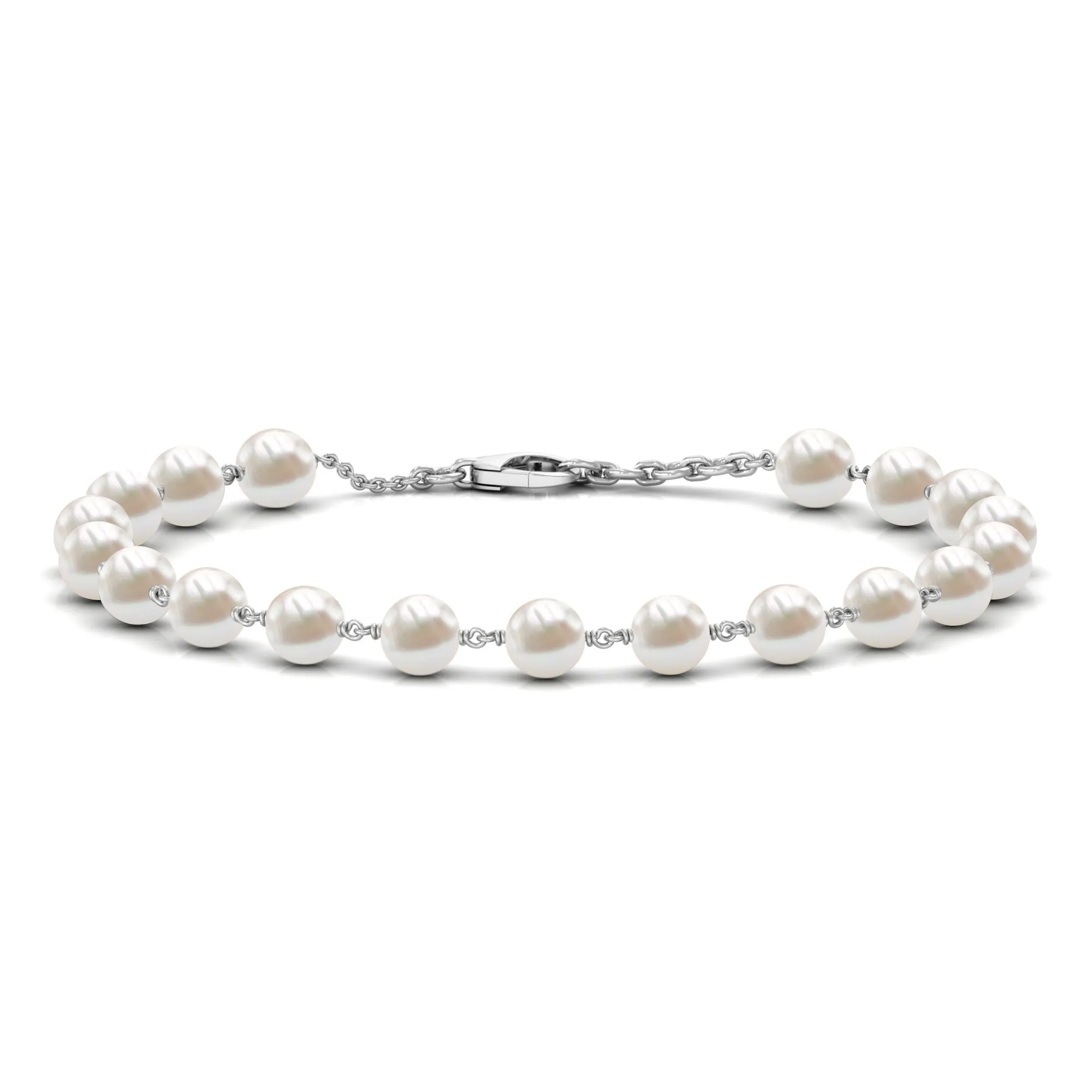 8 MM Round Freshwater Pearl Station Chain Bracelet