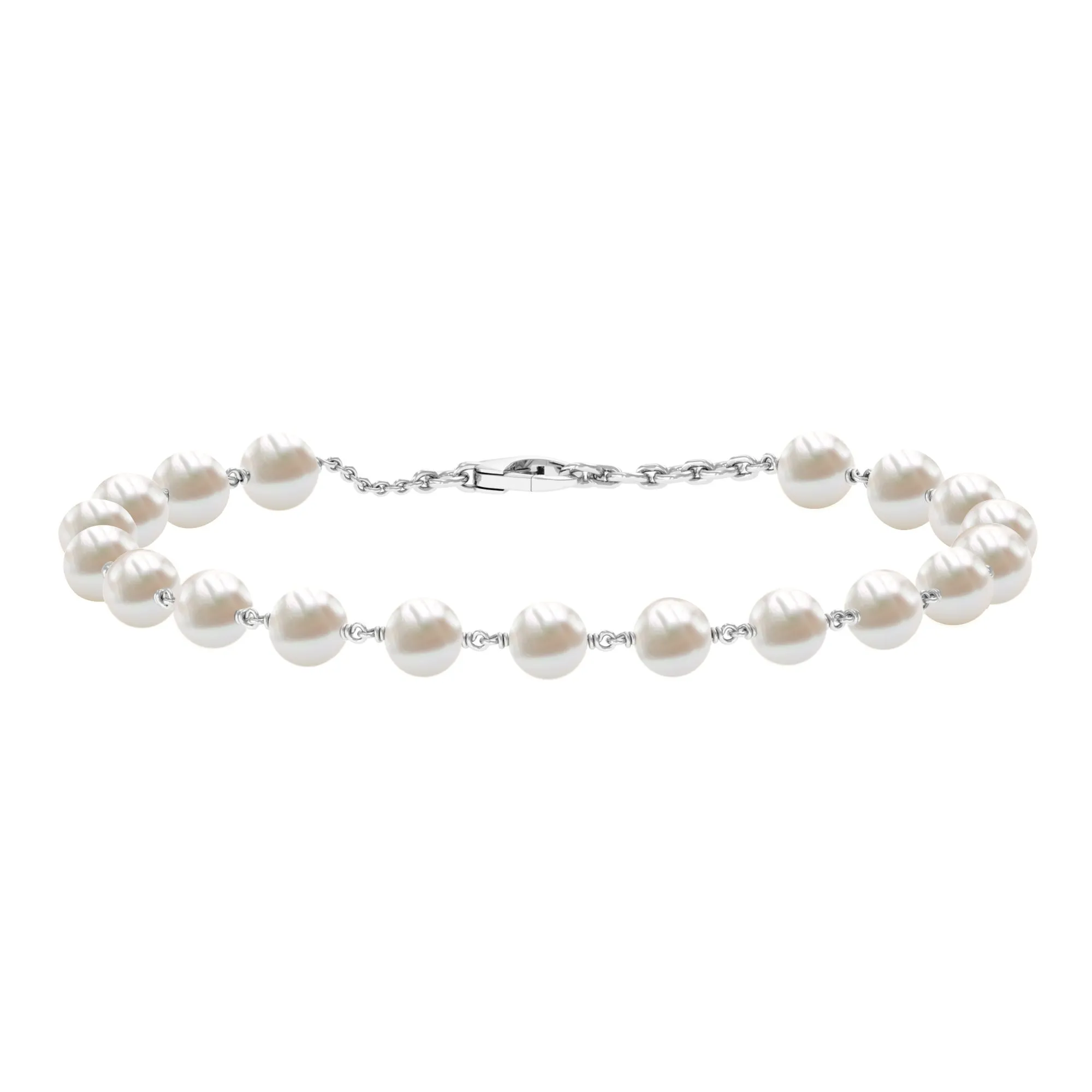 8 MM Round Freshwater Pearl Station Chain Bracelet