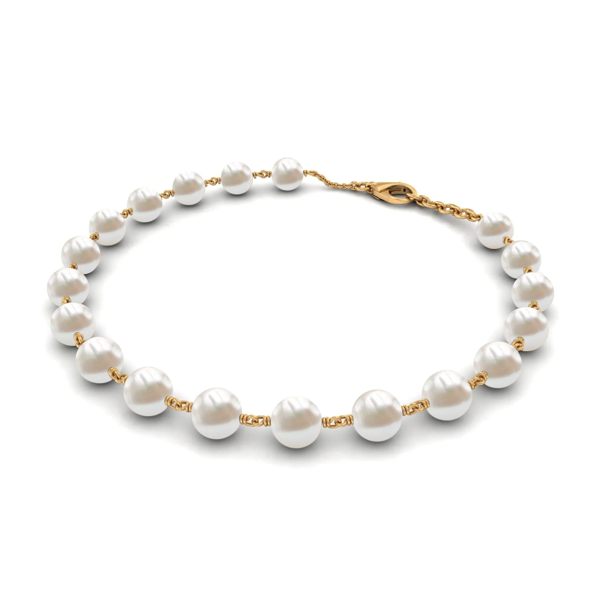 8 MM Round Freshwater Pearl Station Chain Bracelet