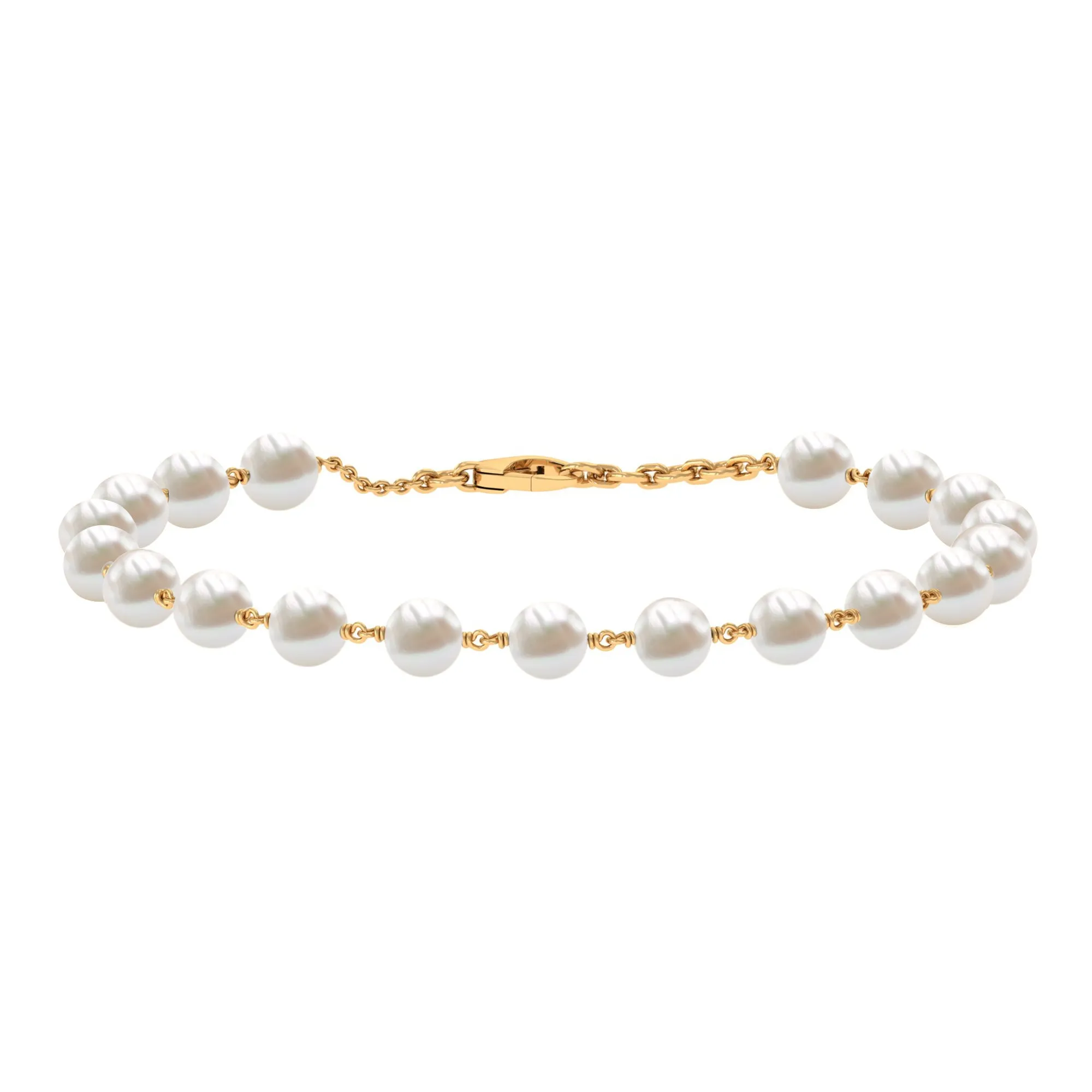 8 MM Round Freshwater Pearl Station Chain Bracelet