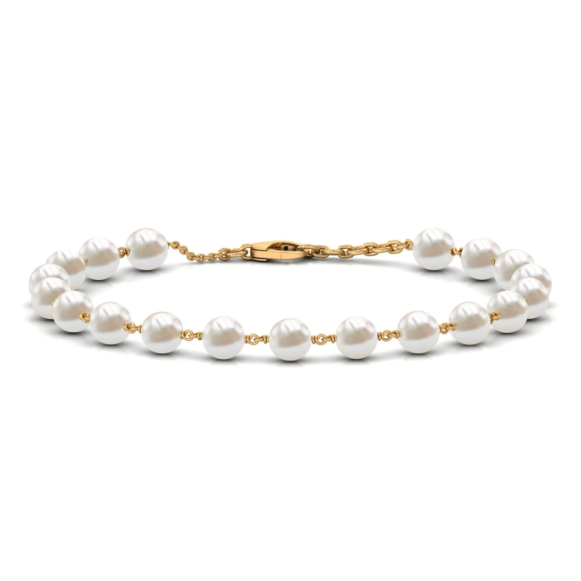 8 MM Round Freshwater Pearl Station Chain Bracelet