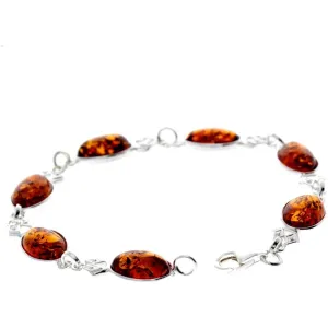 925 Sterling Silver & Genuine Baltic Amber Link Bracelet - 3233