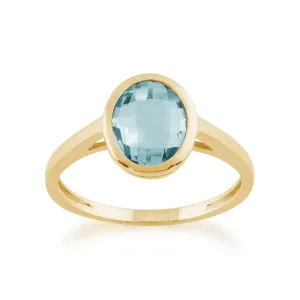 9ct Gelbgold 2.30ct Oval Blauer Topas Leuchtkraft Ring