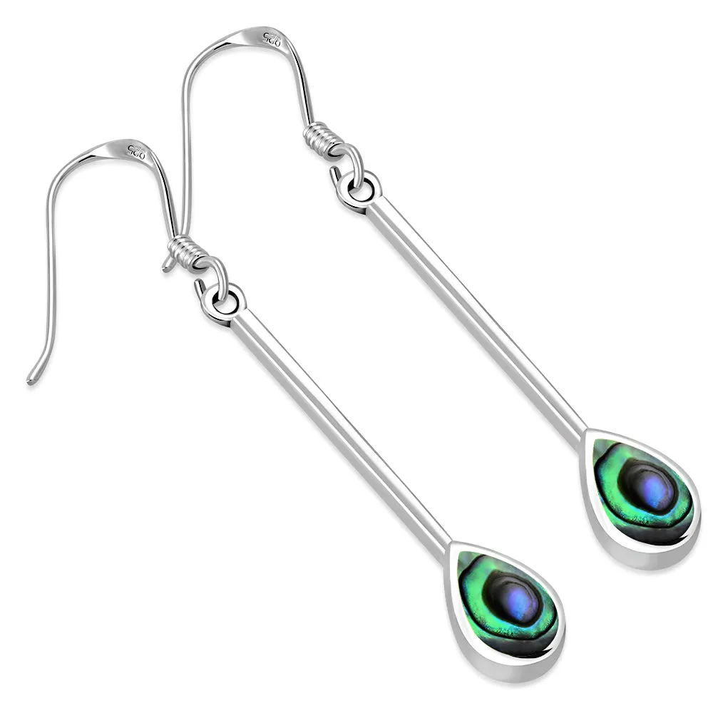 Abalone Shell Drop Long Silver Earrings