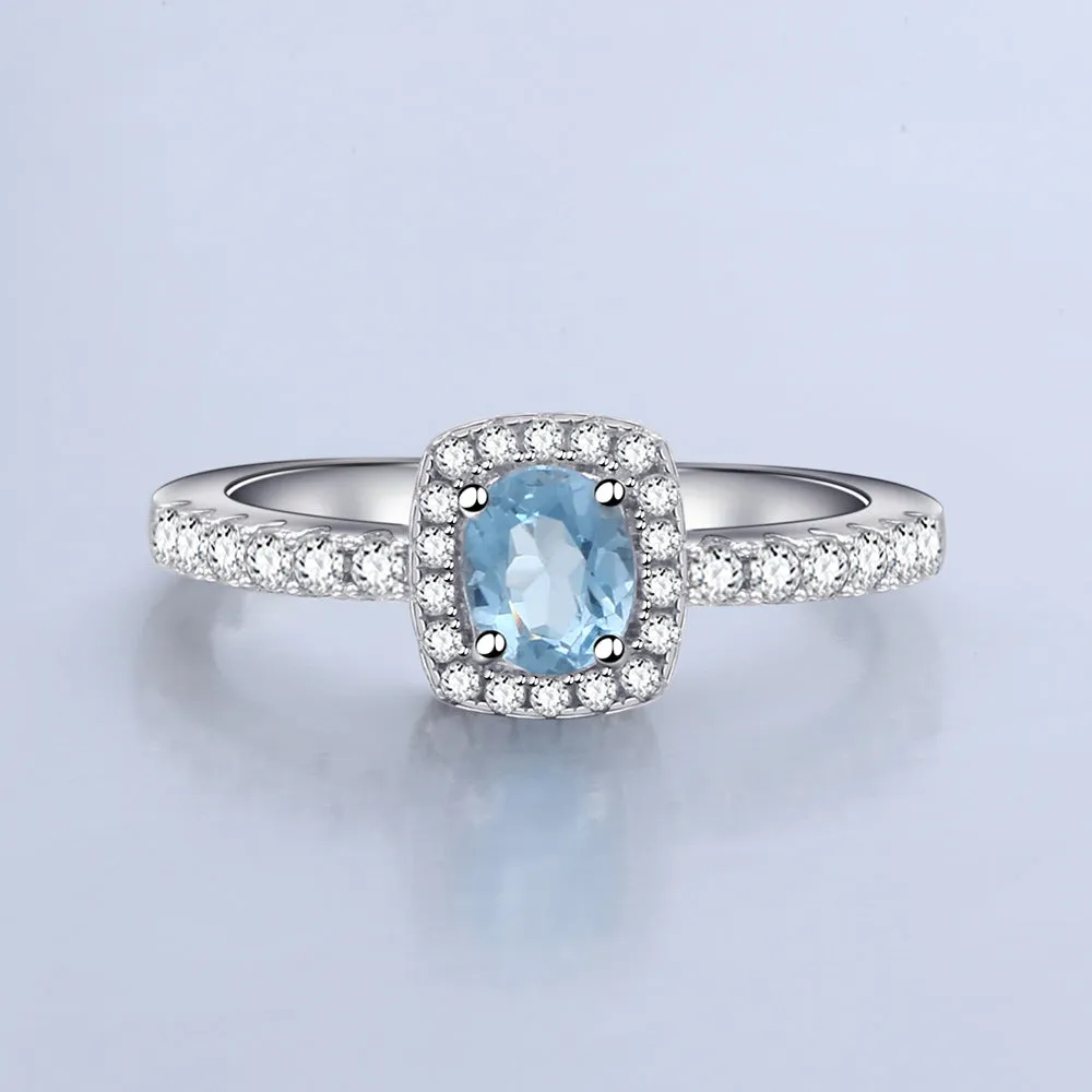 Adjustable Opening Design Natural Topaz Soleste Halo Sterling Silver Ring for Women