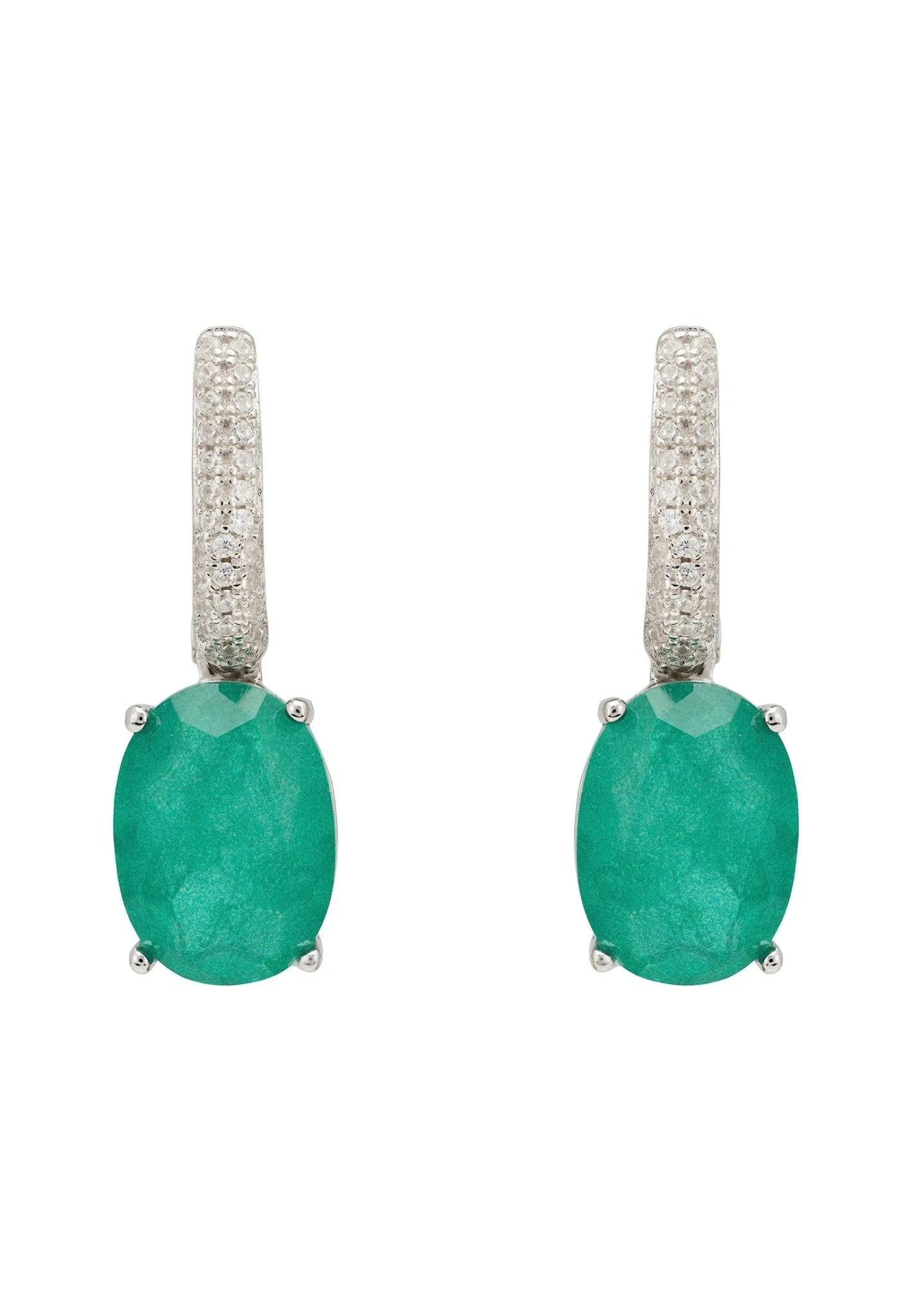 Alexandra Oval Drop Earrings Silver Colombian Emerald