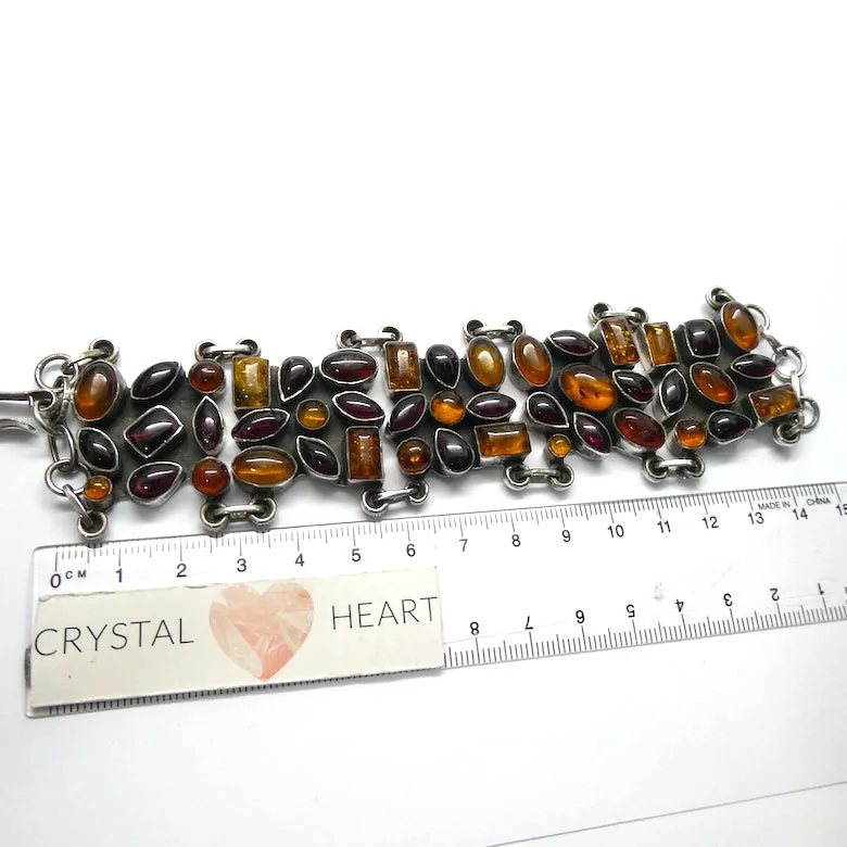 Amber Bracelet with Garnets, Mediaeval Gothic Stlye,  925 Sterling Silver