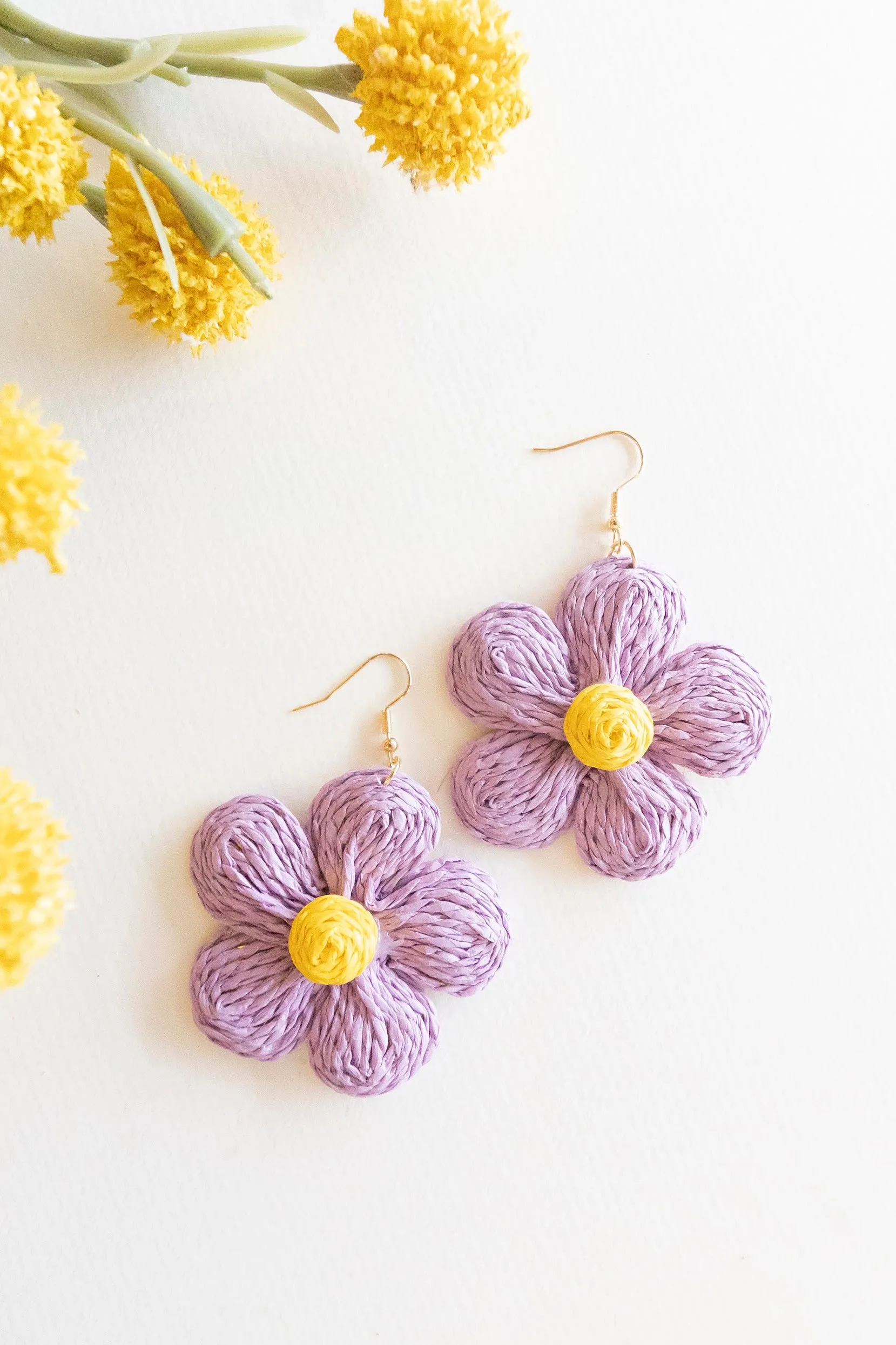 Annie Floral Raffia Earrings | Spring Summer Colorful Accessories | Handmade Woven Raffia