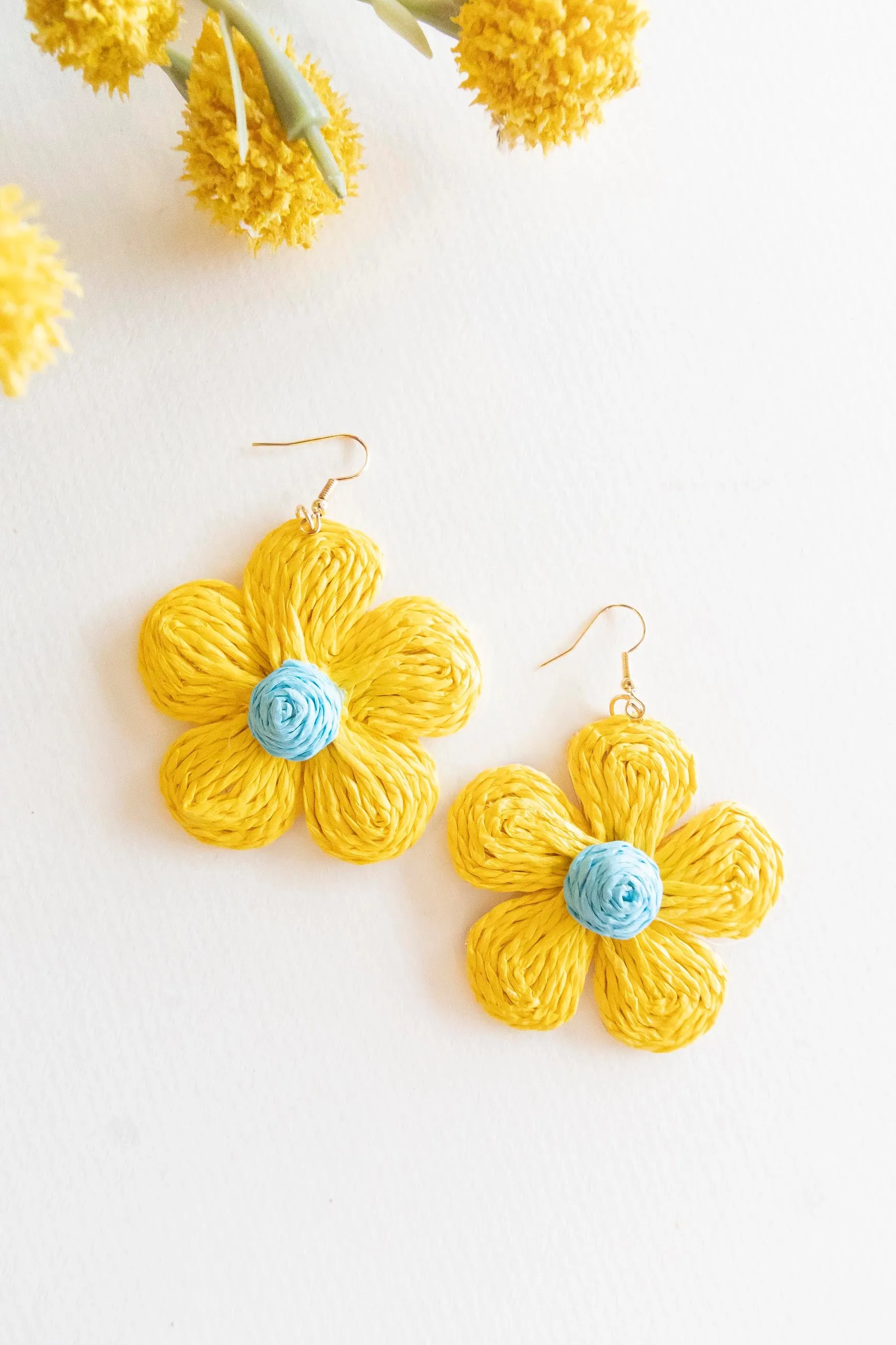 Annie Floral Raffia Earrings | Spring Summer Colorful Accessories | Handmade Woven Raffia