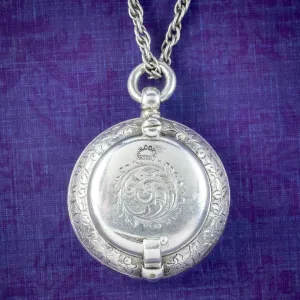 Antique Edwardian Sovereign Case Pendant Necklace Silver Dated 1902