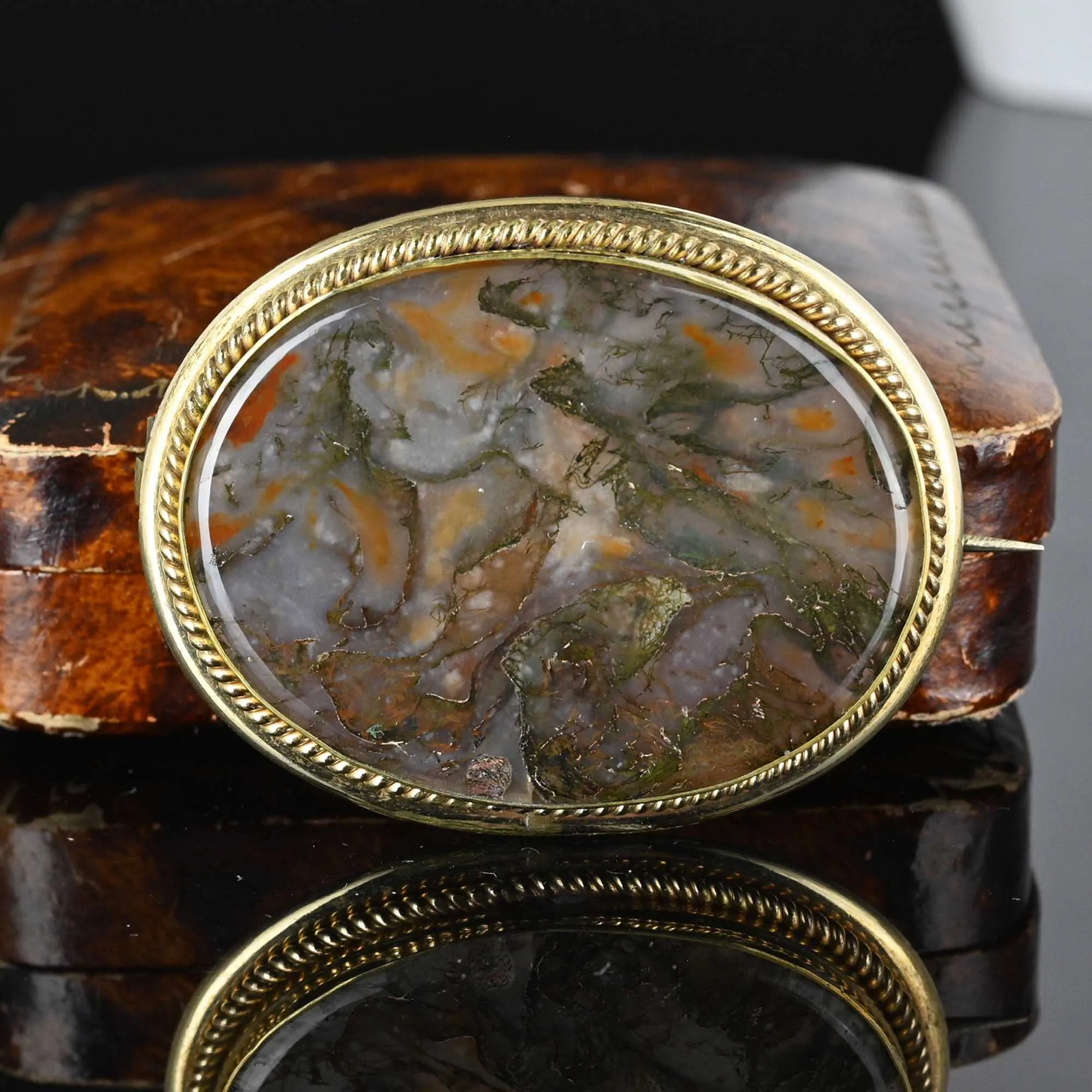 Antique Large Dendritic Moss Agate Brooch