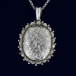 Antique Sterling Silver Victorian Floral Star Locket Necklace