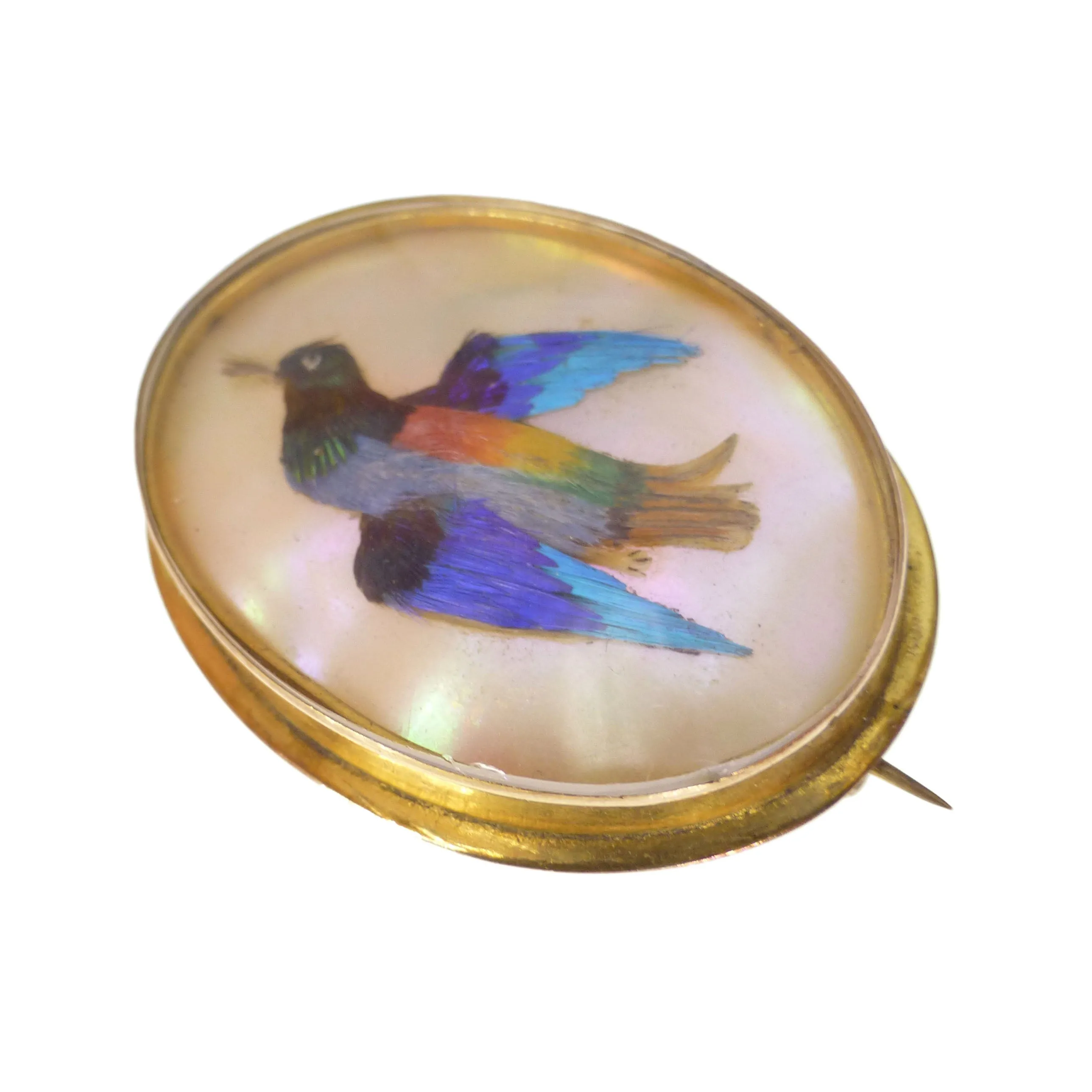 Antique Victorian 15ct Gold Hummingbird Feather Brooch