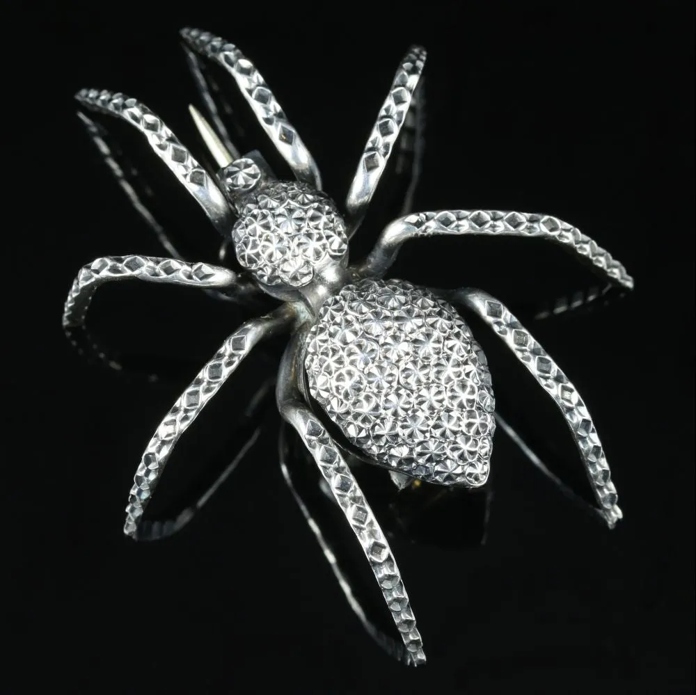 Antique Victorian Silver Spider Brooch Circa 1880