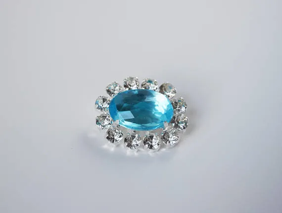 Aquamarine Blue Crystal Cluster Brooch