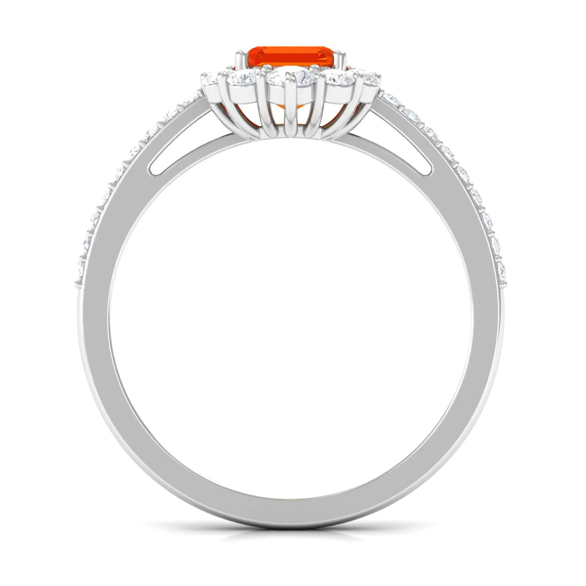 Asscher Cut Created Orange Sapphire and Diamond Frame Engagement Ring