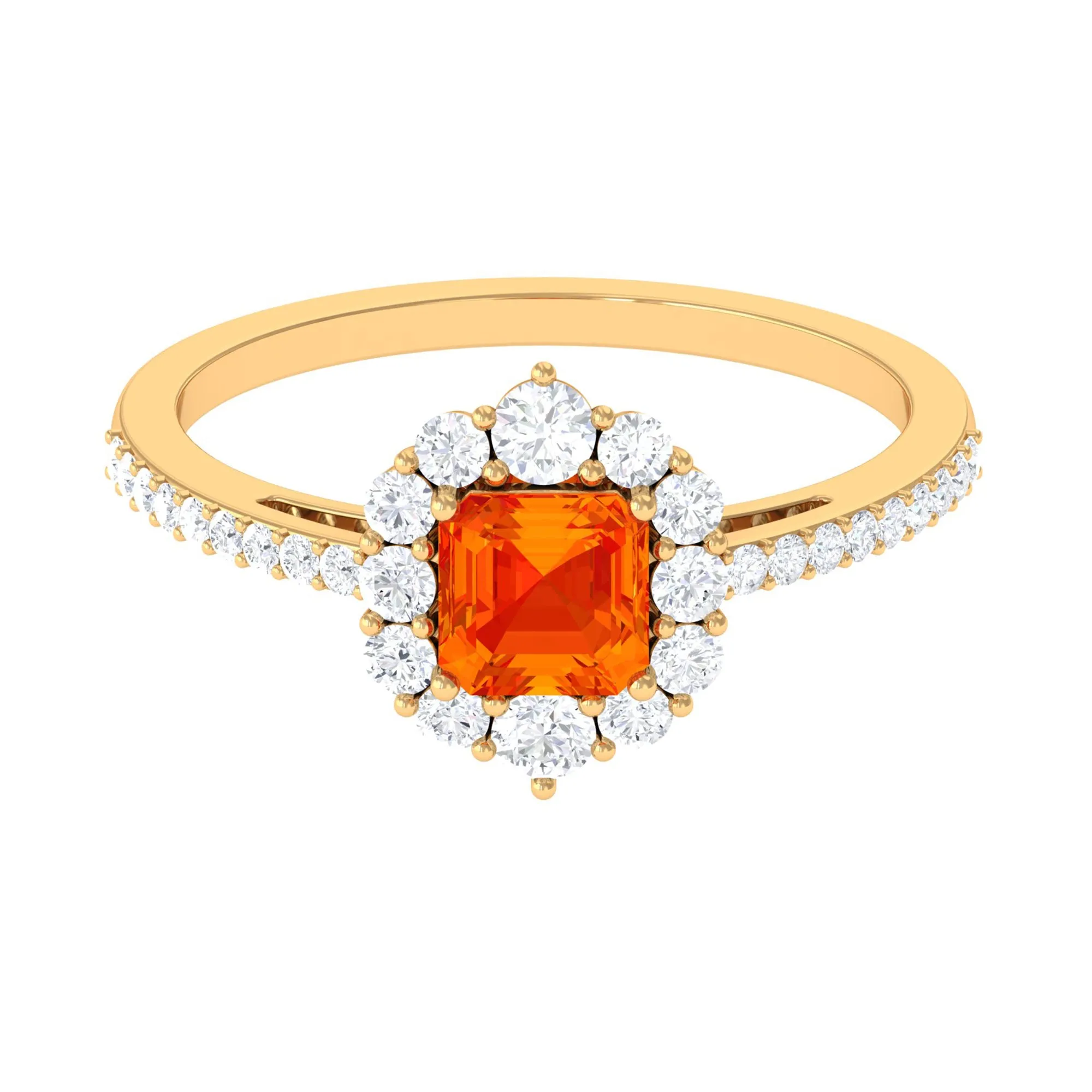 Asscher Cut Created Orange Sapphire and Diamond Frame Engagement Ring