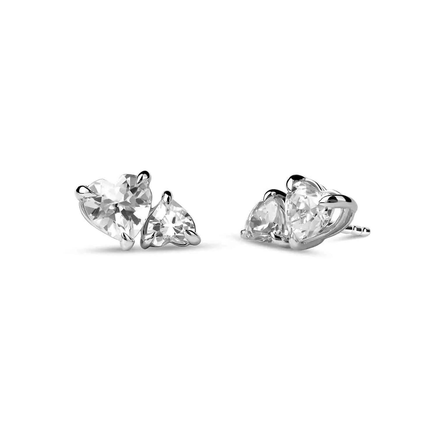 Asymmetrical Heart Diamond Toi et Moi Studs