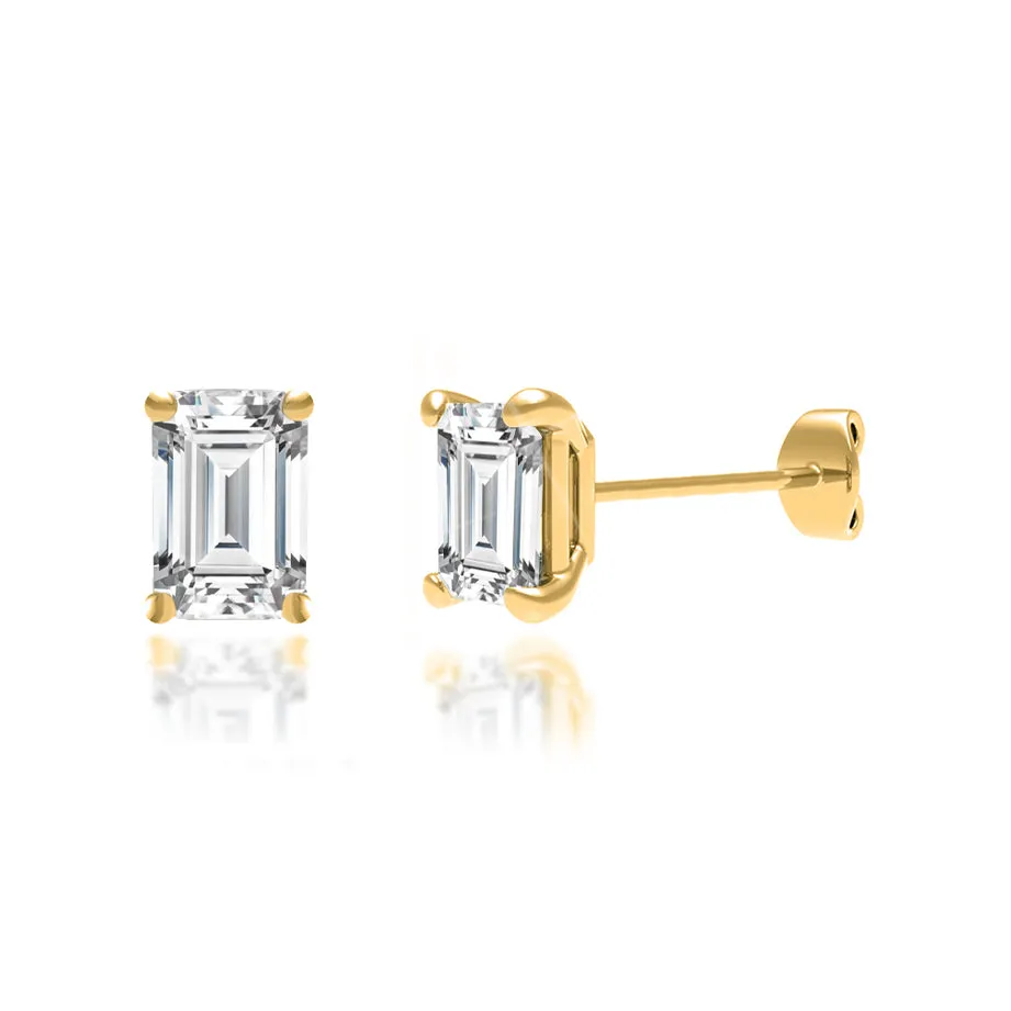 AVIANA - Emerald Lab Diamond 18k Yellow Gold Emerald Stud Earrings