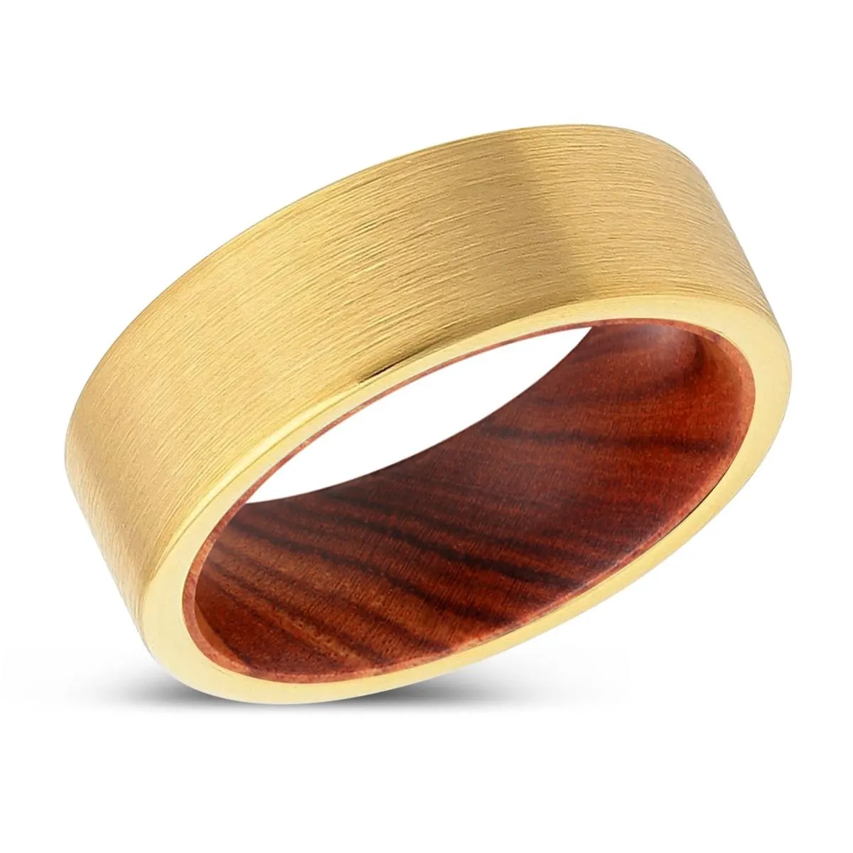 AZALEA | IRON Wood, Gold Tungsten Ring, Brushed, Flat