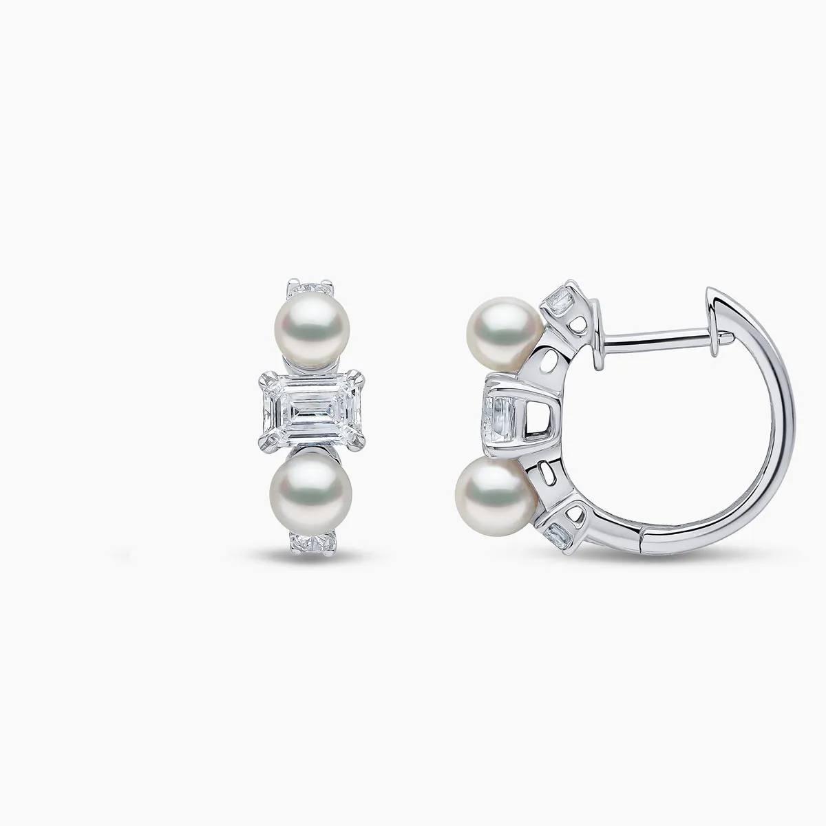 Baby Glitz 18K Gold Akoya Pearl and Emerald-Cut Diamond Hoop Earrings