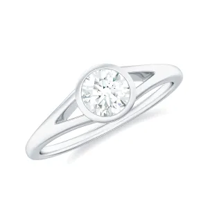 Bezel Set Round Moissanite Solitaire Promise Ring in Split Shank