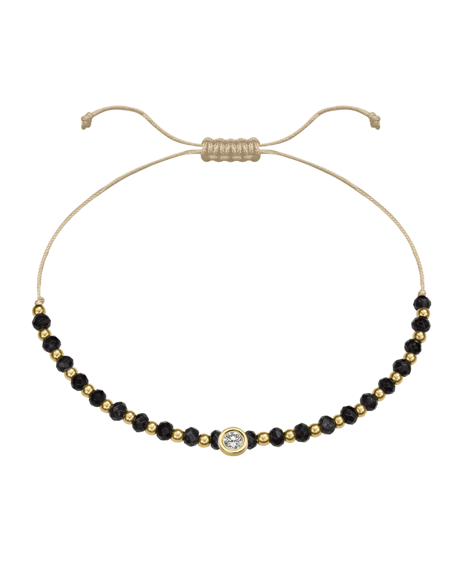 Black Onyx Gemstone String of Love Bracelet for Protection - 14K Yellow Gold