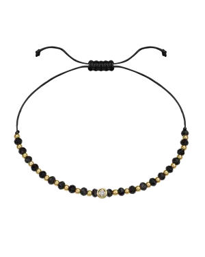 Black Onyx Gemstone String of Love Bracelet for Protection - 14K Yellow Gold